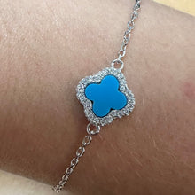 Load image into Gallery viewer, Sterling Silver Clover Style Bracelet with Turquoise & Stone Set Clover - Product Code - 8.23.8132