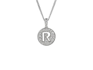 Stone Set Initial R Pendant on Adjustable Silver Chain - Product Code - 9360SILCZ-R