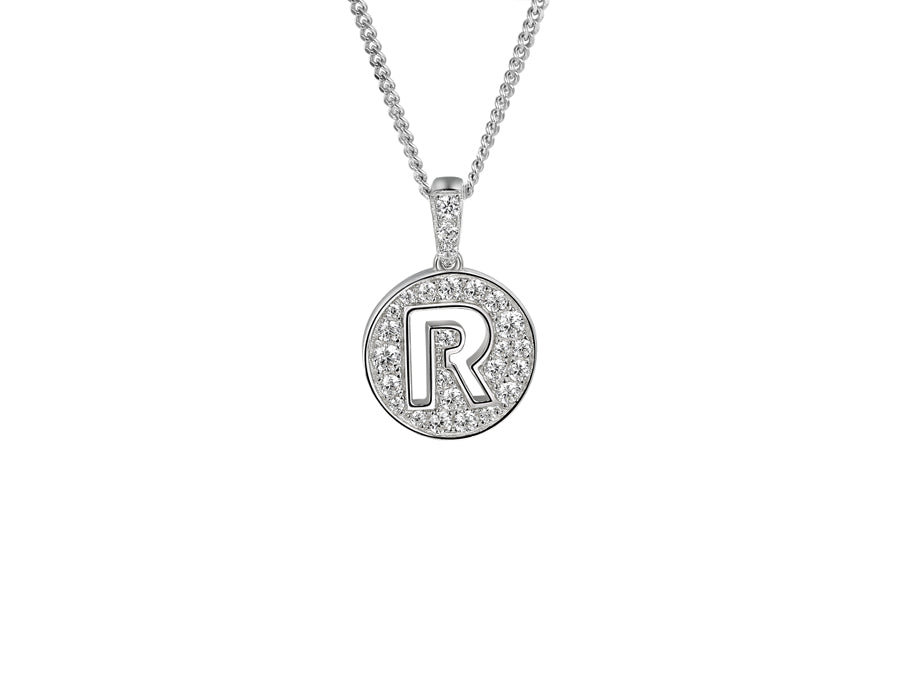 Stone Set Initial R Pendant on Adjustable Silver Chain - Product Code - 9360SILCZ-R