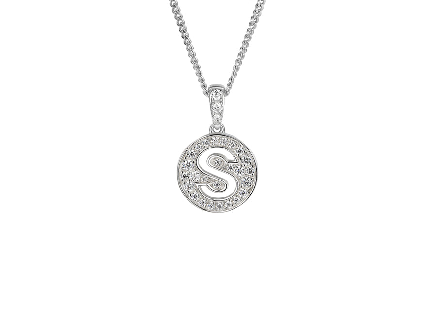 Stone Set Initial S Pendant on Adjustable Silver Chain - Product Code - 9360SILCZ-S