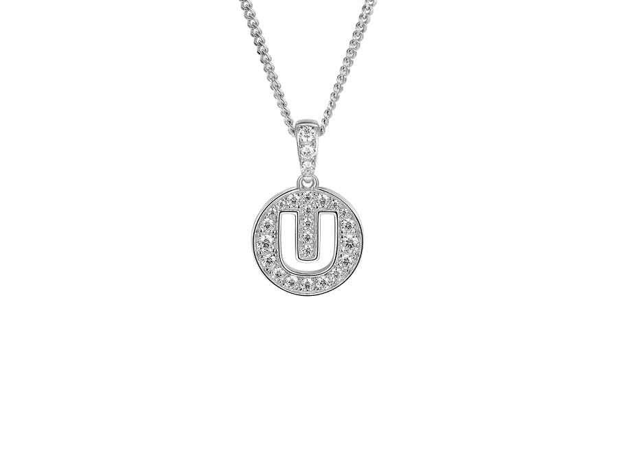 Stone Set Initial U Pendant on Adjustable Silver Chain - Product Code - 9360SILCZ-U