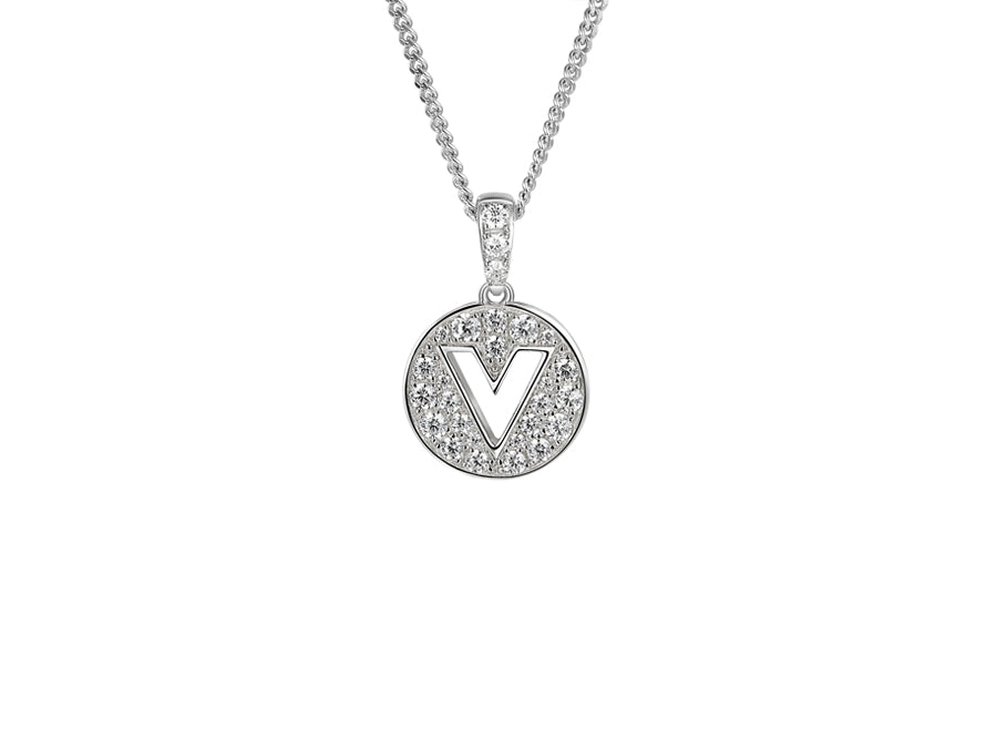 Stone Set Initial V Pendant on Adjustable Silver Chain - Product Code - 9360SILCZ-V