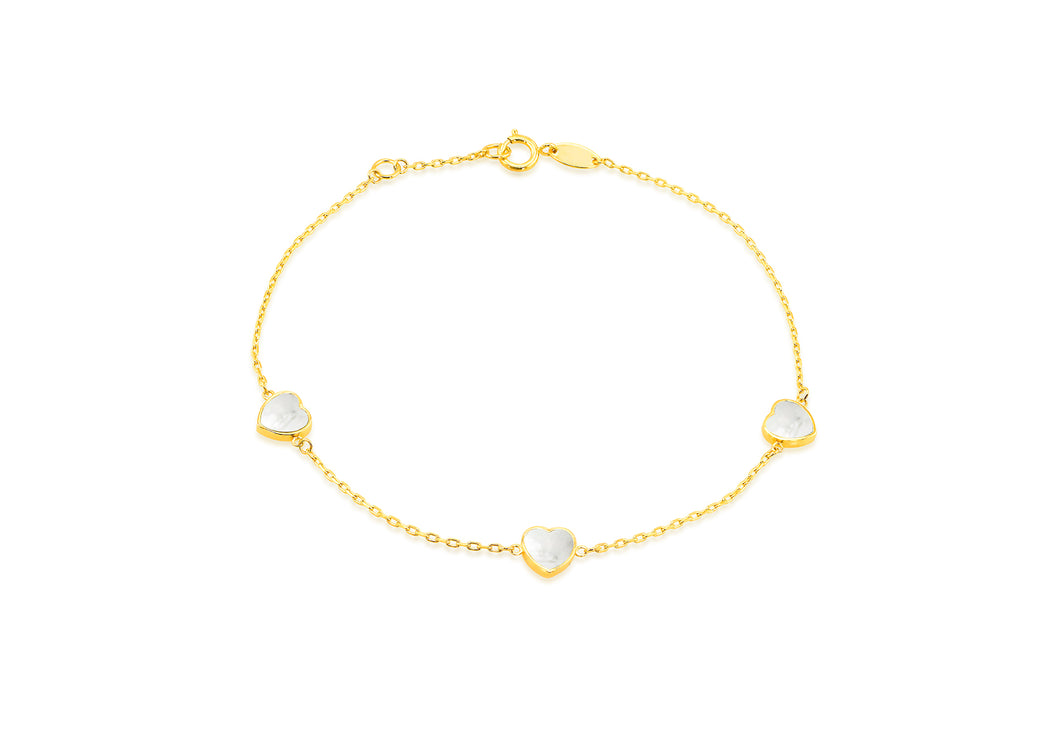 9ct Yellow Gold Mother of Pearl Heart Bracelet - Product Code - 1.29.1642