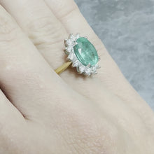 Load and play video in Gallery viewer, Natural Fine Quality Oval Emerald & Diamond 18ct Yellow Gold Ring - Product Code - R162