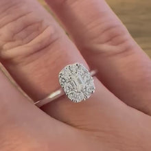 Load and play video in Gallery viewer, 18ct White Gold Emerald & Round Diamond Designer Ring - Product Code - B474 - Pre Order Available with 4 - 6 week lead time