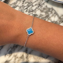 Load image into Gallery viewer, Sterling Silver Clover Style Bracelet with Turquoise & Stone Set Clover - Product Code - 8.23.8132