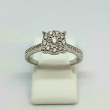 Load image into Gallery viewer, 9ct White Gold Hallmarked Diamond Halo Designer Ring With Diamond Shoulders - Product Code - G663