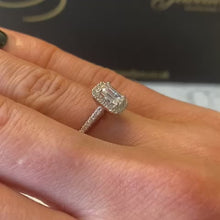 Load and play video in Gallery viewer, 18ct Emerald Cut Diamond Halo ring - G722