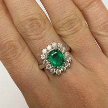 Load image into Gallery viewer, Cushion Shaped Emerald & Diamond Ring - Product Code - E591