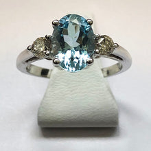 Load image into Gallery viewer, Diamond and Aquamarine White Gold Oval Ring
