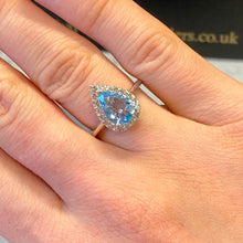 Load image into Gallery viewer, 1.50ct Pear Shaped Aquamarine &amp; Diamond Ring - E595
