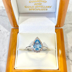 1.50ct Pear Shaped Aquamarine & Diamond Ring - E595