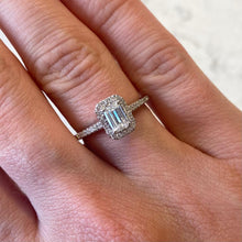 Load image into Gallery viewer, 18ct Emerald Cut Diamond Halo ring - G722