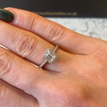 Load image into Gallery viewer, 18ct Emerald Cut Diamond Halo ring - G722
