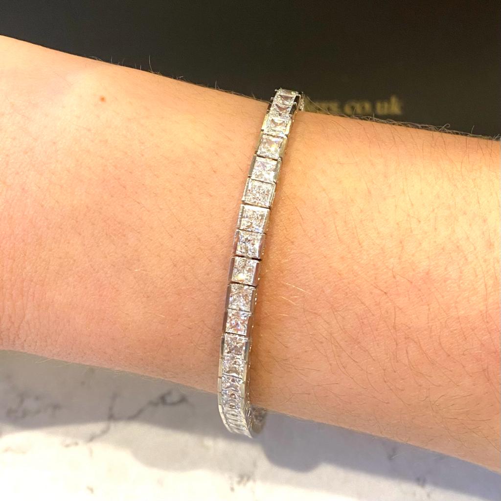 White Gold Square Stone Set Tennis Bracelet - VX484 – Harvey's The