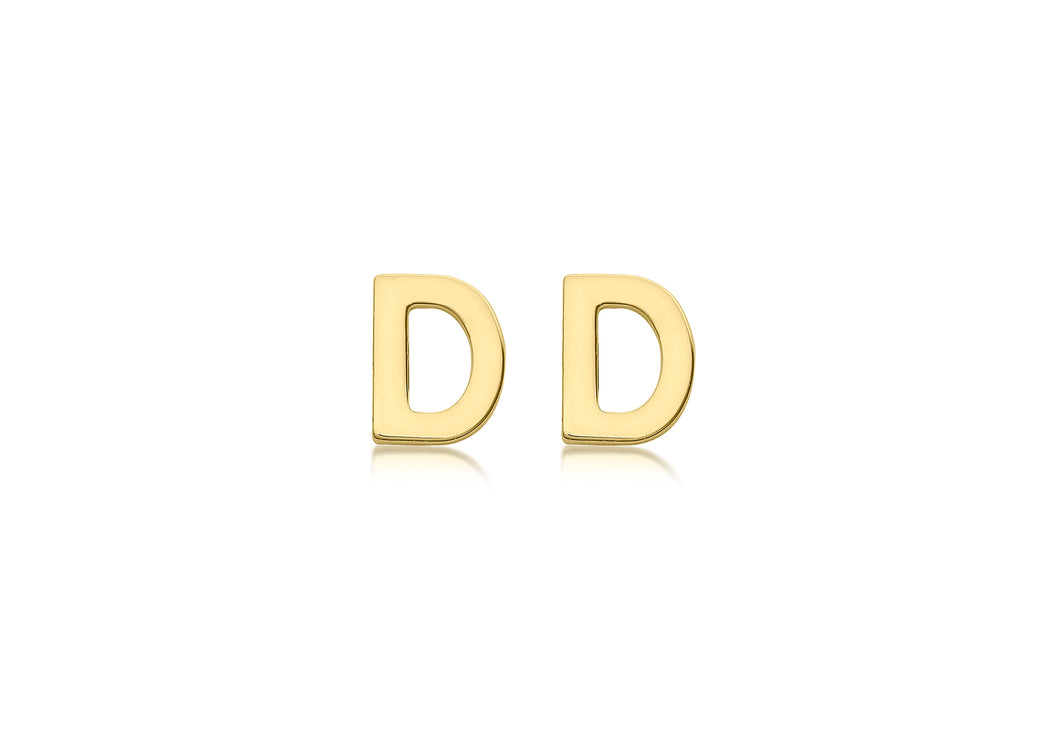 9ct Yellow Gold 'D' Initial Stud Earrings - Product Code - 1.59.1826