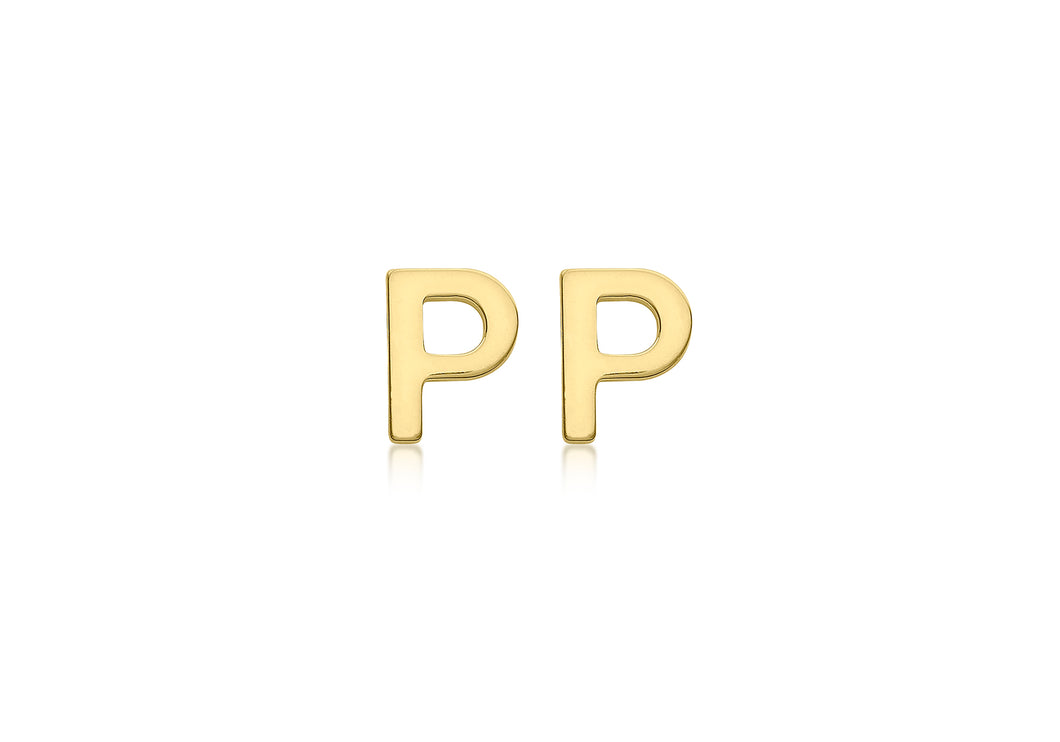 9ct Yellow Gold 'P' Initial Stud Earrings - Product Code - 1.59.1838