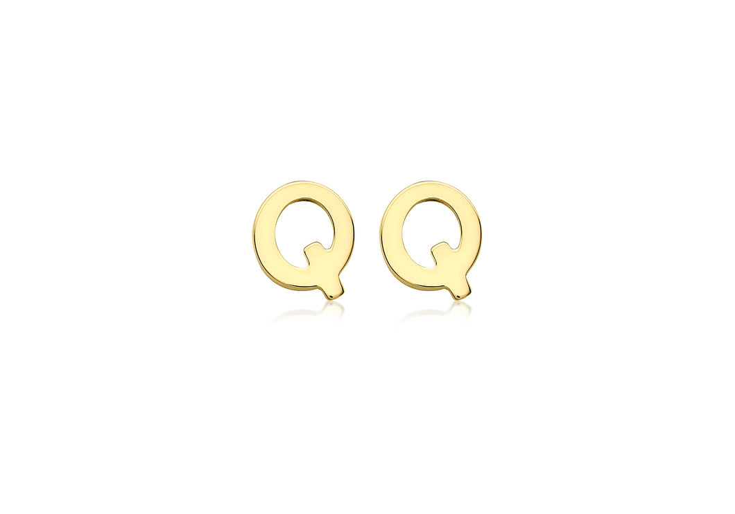 9ct Yellow Gold 'Q' Initial Stud Earrings - Product Code - 1.59.1839