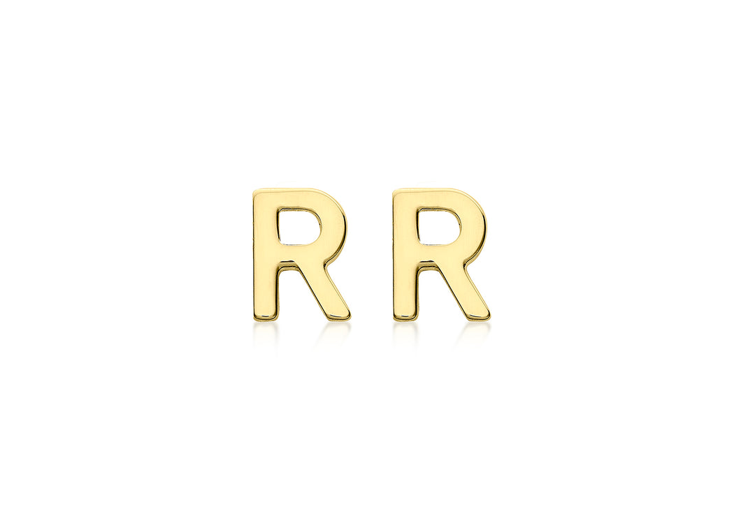 9ct Yellow Gold 'R' Initial Stud Earrings - Product Code - 1.59.1840