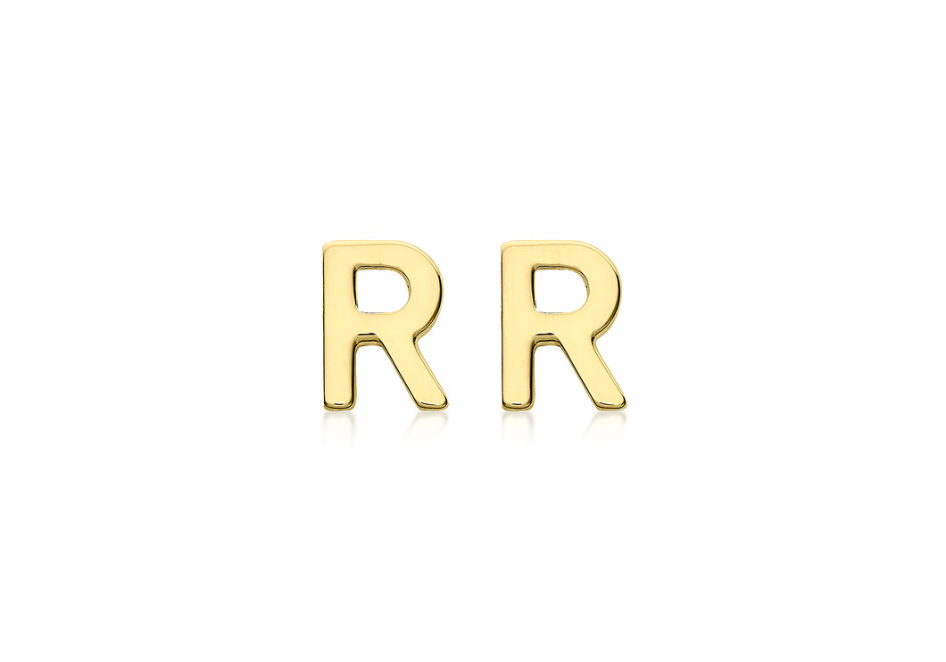 9ct Yellow Gold 'R' Initial Stud Earrings - Product Code - 1.59.1840