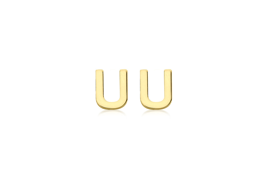 9ct Yellow Gold 'U' Initial Stud Earrings - Product Code - 1.59.1843
