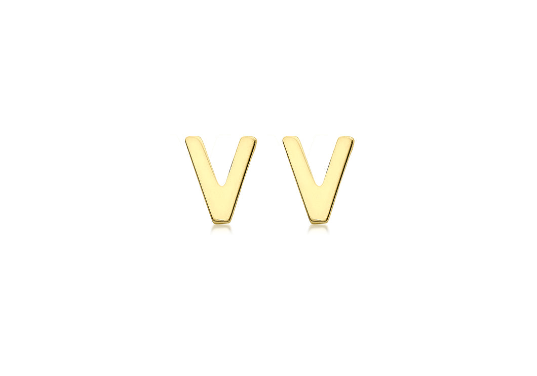9ct Yellow Gold 'V' Initial Stud Earrings - Product Code - 1.59.1844