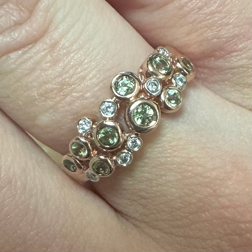 Rose Gold Hallmarked Peridot & Diamond Ring - Product Code - A310