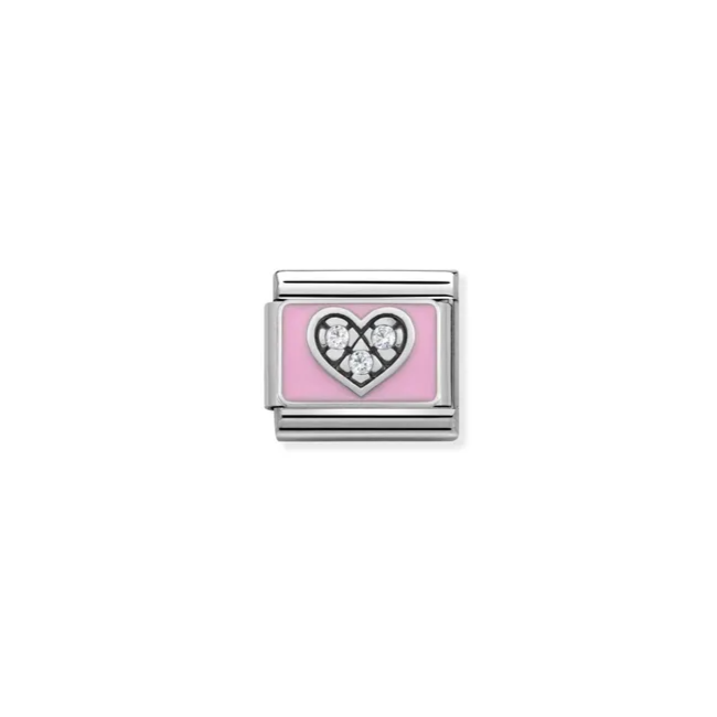 Nomination Composable Classic Link, Pink Heart in Silver Enamel & Stones - Product Code - 330306 06