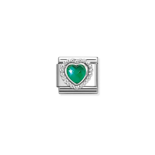 Nomination Composable Classic Link, Faceted Green Heart with Beaded Edge - Product Code - 330605 004