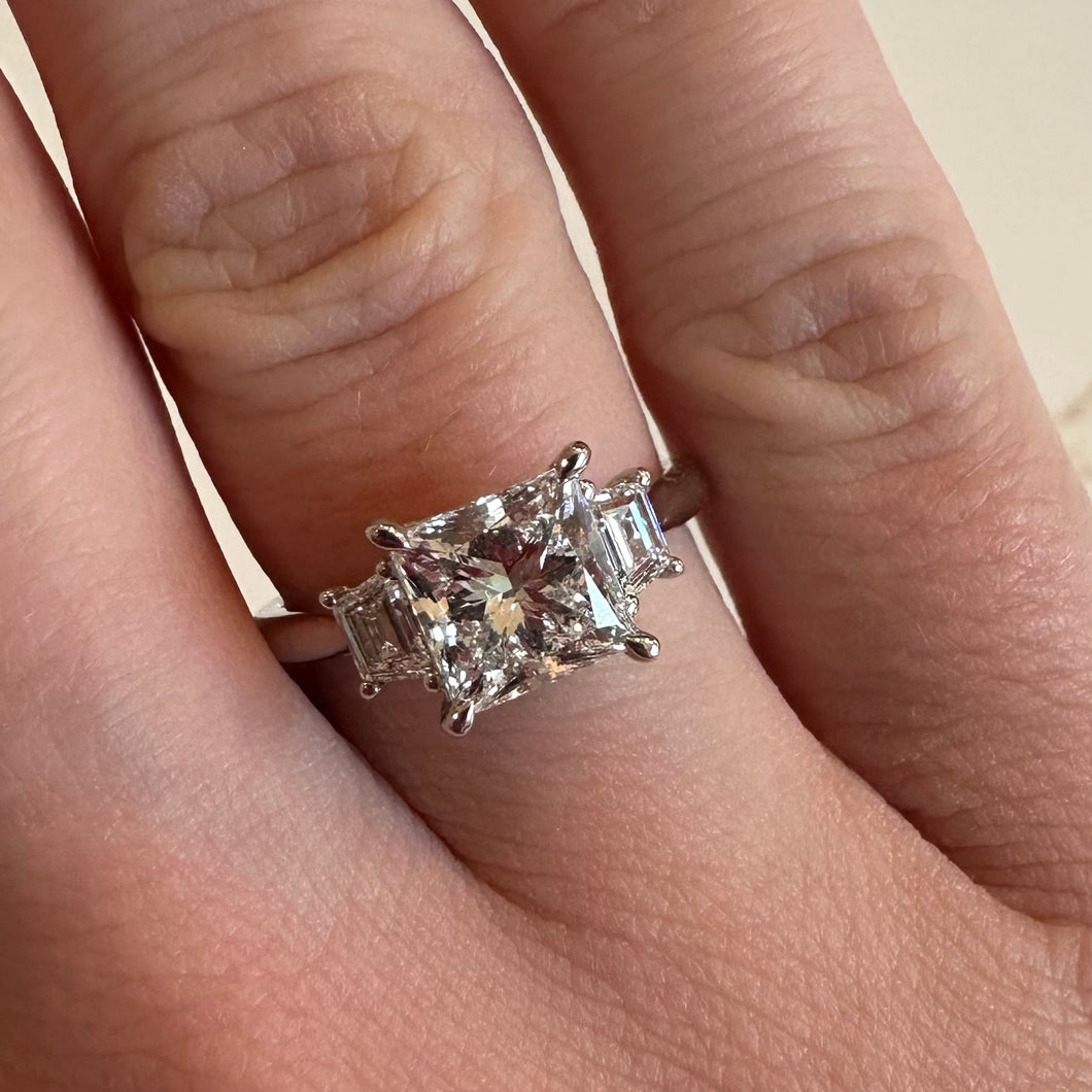 Platinum Two Carat Princess Cut & Baguette Lab Diamond Ring - Product Code - LB14