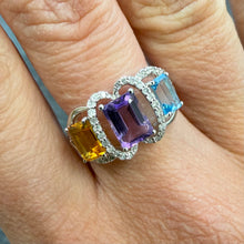 Load image into Gallery viewer, Designer Citrine, Amethyst, Blue Topaz Ring -Product Code - F762
