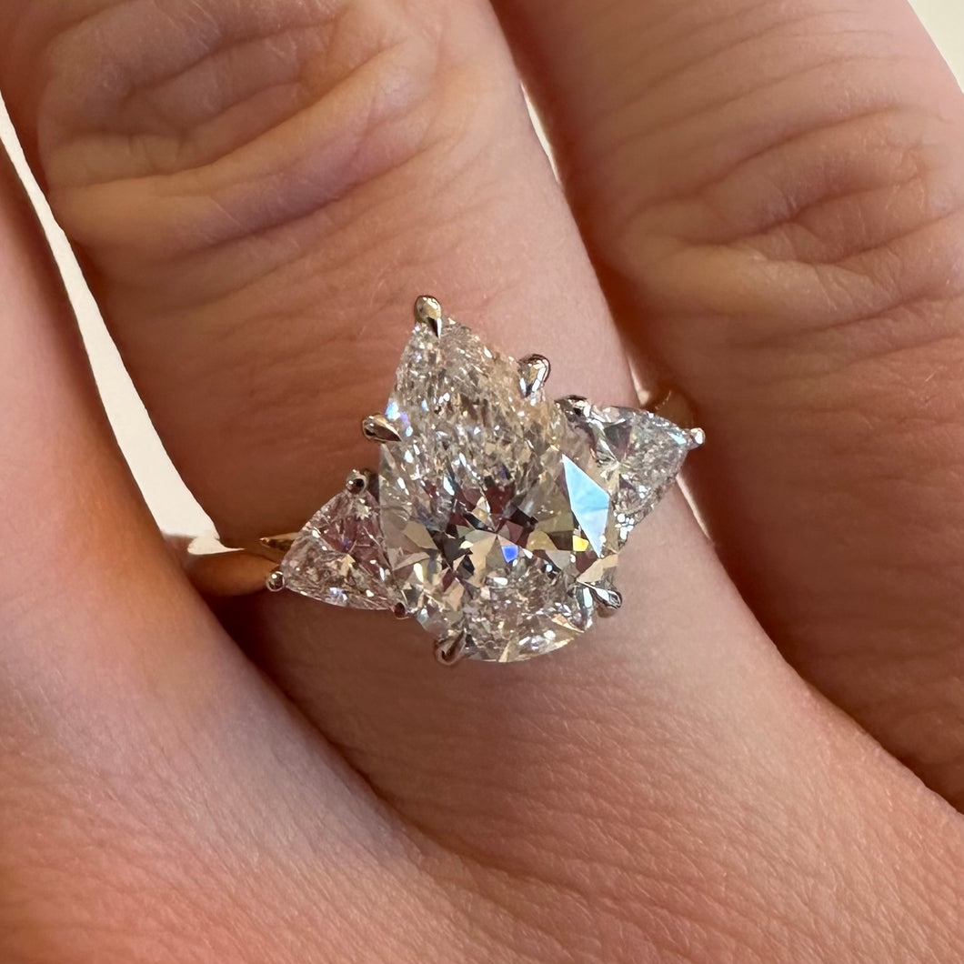 Two Carat Pear & Trillion Shape Lab Diamond Ring - Product Code - L13