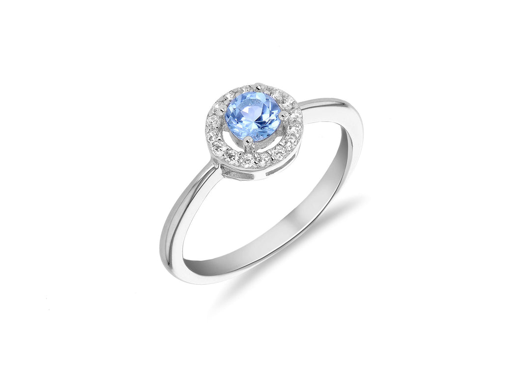 Blue Topaz & Cubic Zirconia Sterling Silver Rhodium Coated Ring - Product Code - 8.84.0321