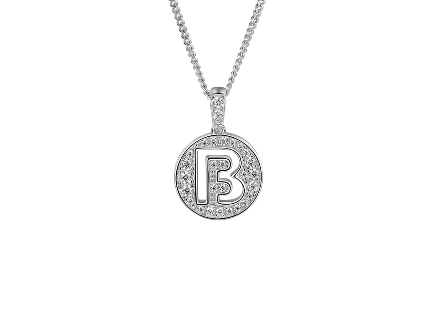 Stone Set Initial B Pendant on Adjustable Silver Chain - Product Code - 9360SILCZ-B