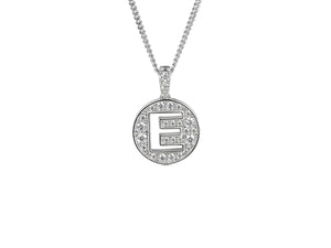Stone Set Initial E Pendant on Adjustable Silver Chain - Product Code - 9360SILCZ-E