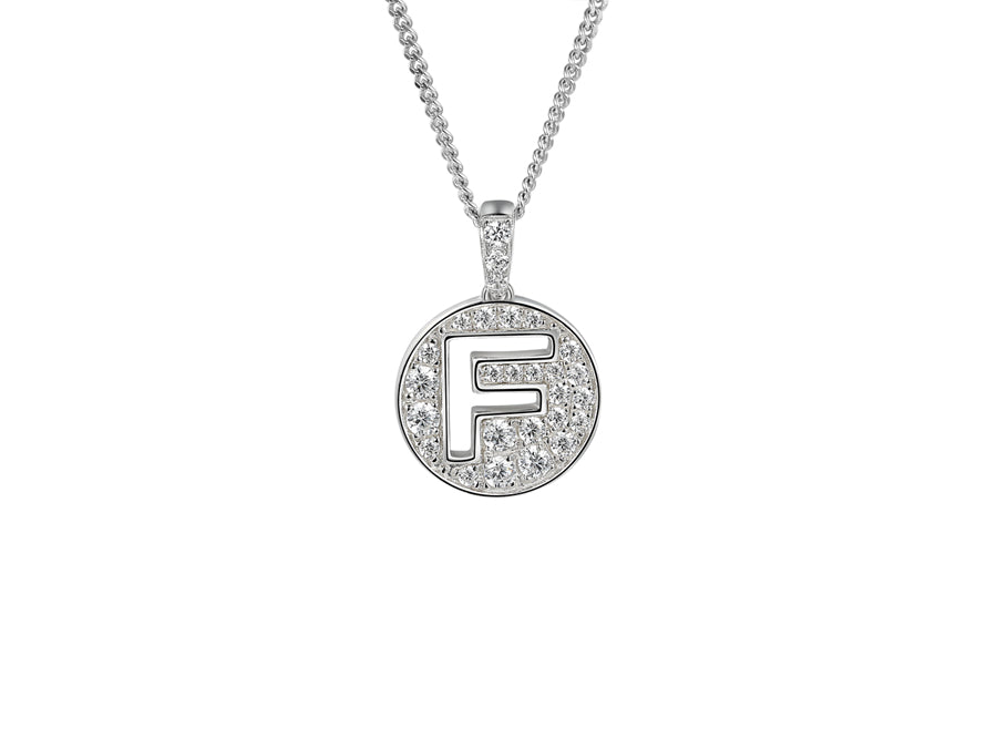 Stone Set Initial F Pendant on Adjustable Silver Chain - Product Code - 9360SILCZ-F