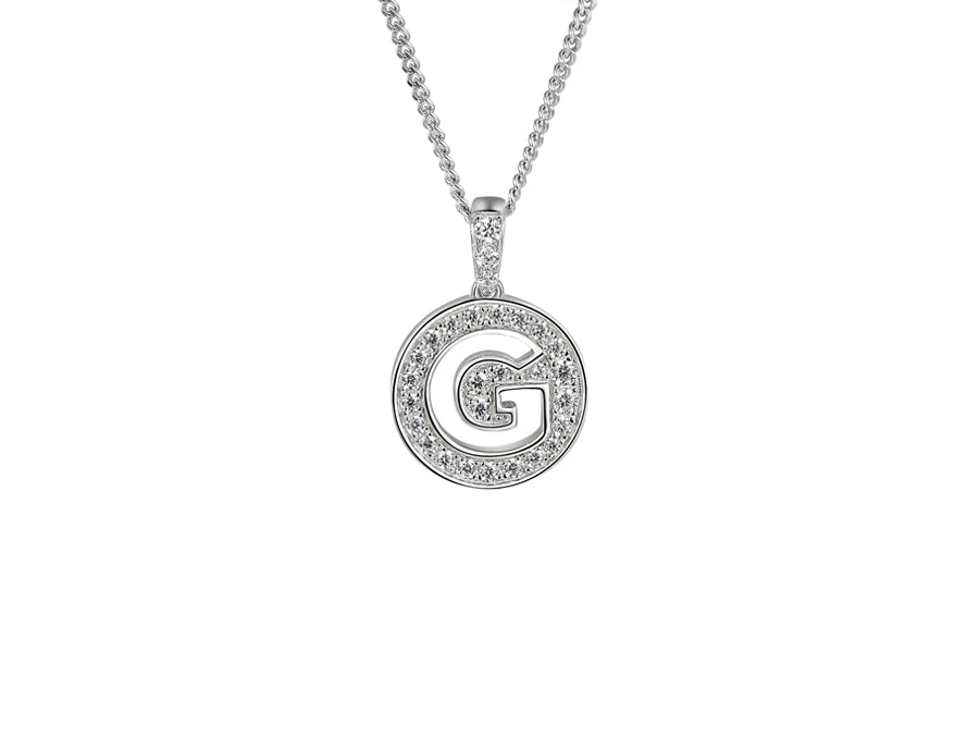 Stone Set Initial G Pendant on Adjustable Silver Chain - Product Code - 9360SILCZ-G