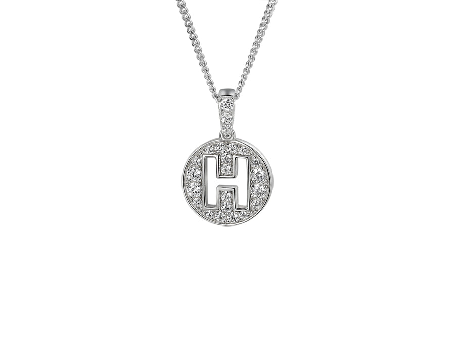 Stone Set Initial H Pendant on Adjustable Silver Chain - Product Code - 9360SILCZ-H