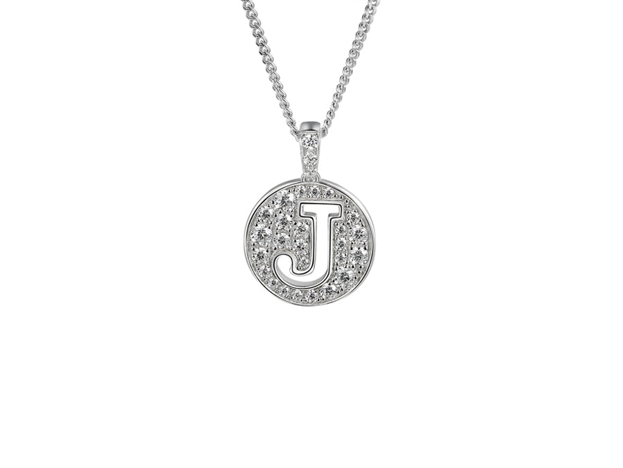 Stone Set Initial J Pendant on Adjustable Silver Chain - Product Code - 9360SILCZ-J