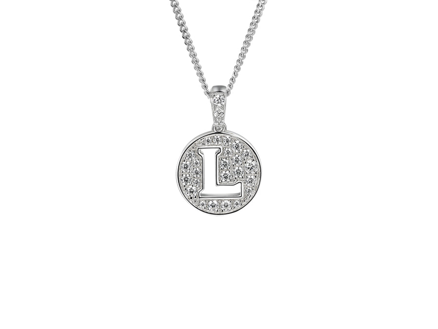 Stone Set Initial L Pendant on Adjustable Silver Chain - Product Code - 9360SILCZ-L