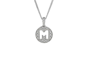 Stone Set Initial M Pendant on Adjustable Silver Chain - Product Code - 9360SILCZ-M