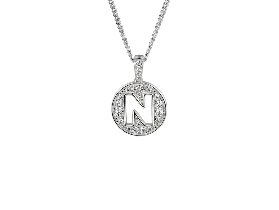 Stone Set Initial N Pendant on Adjustable Silver Chain - Product Code - 9360SILCZ-N