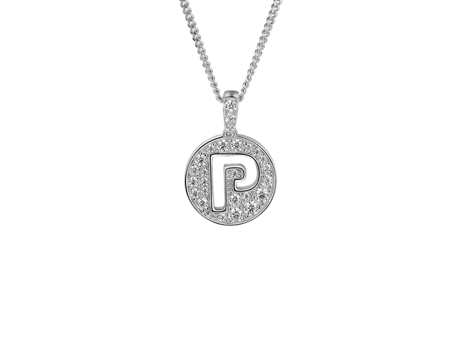 Stone Set Initial P Pendant on Adjustable Silver Chain - Product Code - 9360SILCZ-P