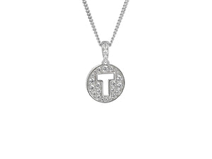 Stone Set Initial T Pendant on Adjustable Silver Chain - Product Code - 9360SILCZ-T