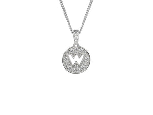 Stone Set Initial W Pendant on Adjustable Silver Chain - Product Code - 9360SILCZ-W