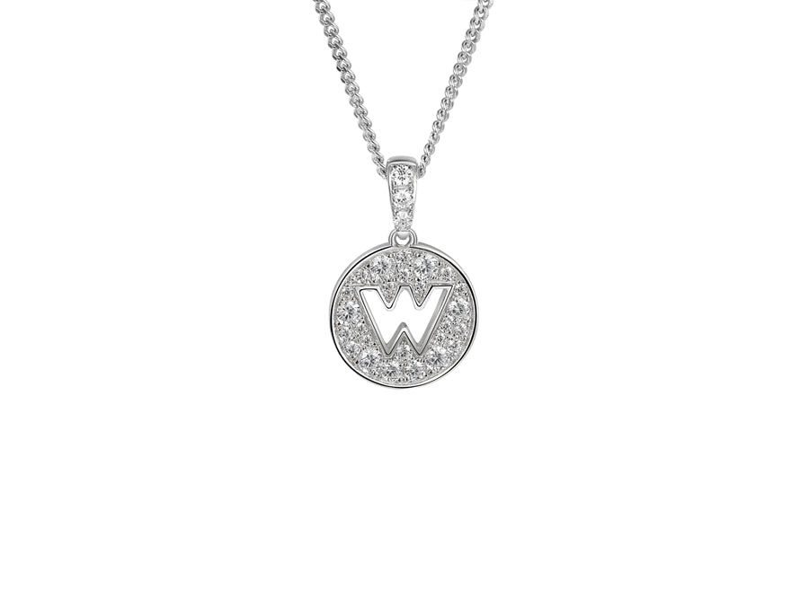 Stone Set Initial W Pendant on Adjustable Silver Chain - Product Code - 9360SILCZ-W