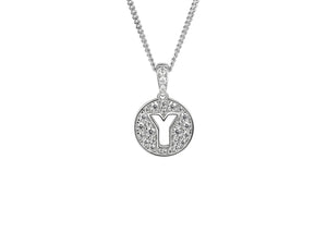 Stone Set Initial Y Pendant on Adjustable Silver Chain - Product Code - 9360SILCZ-Y