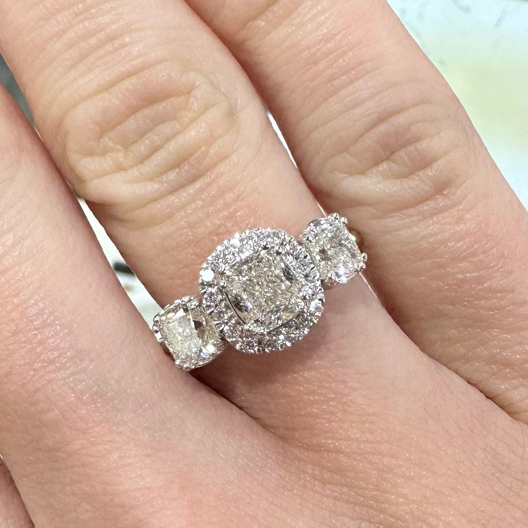 One Only, Two Carat, Cushion Diamond Trilogy Designer Ring - Product Code - E621