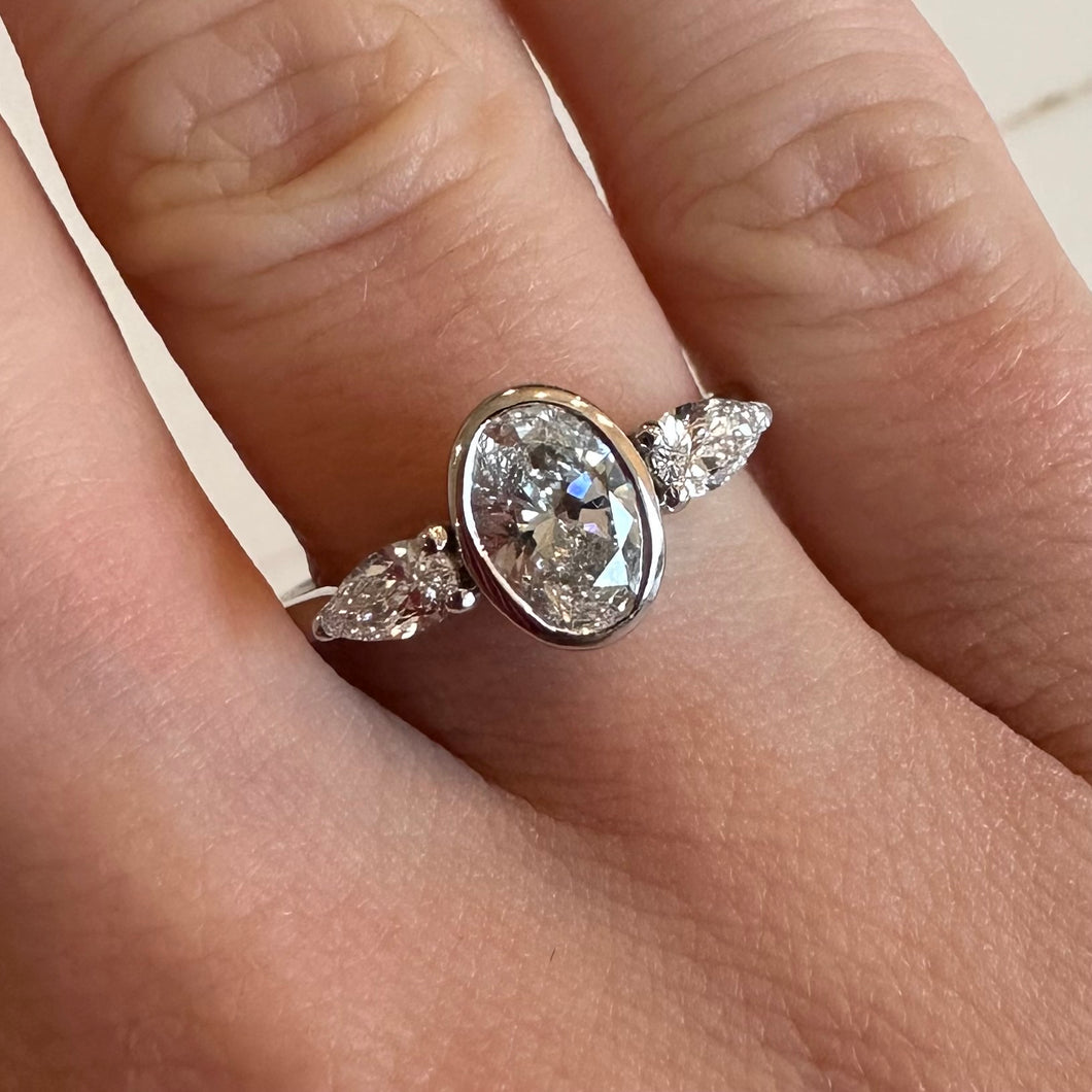 One Carat Oval & Pear Lab Diamond Ring - Product Code - LB22