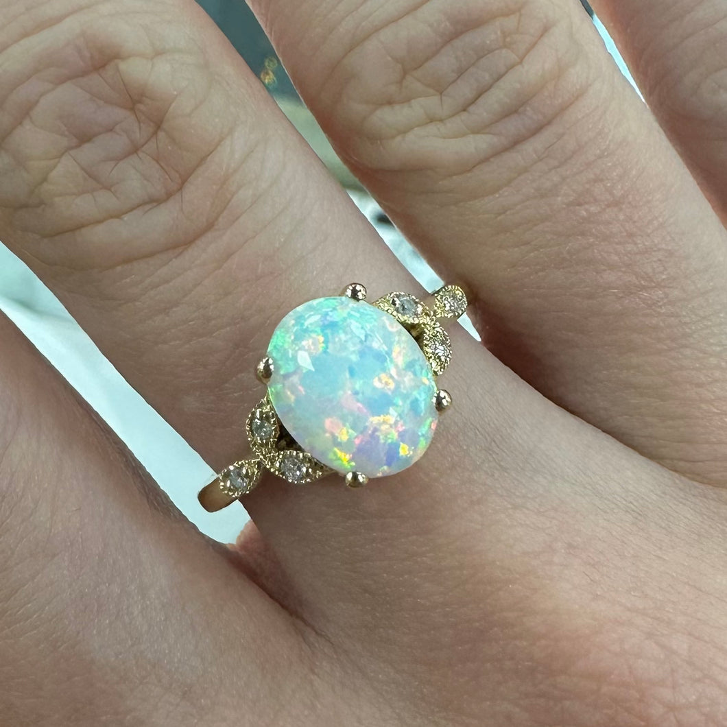 Opal & Diamond Yellow Gold Ring - Product Code - C122